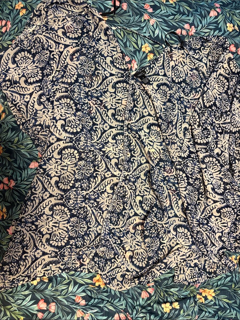 Rue 21- Blue and White Paisley Kimono
